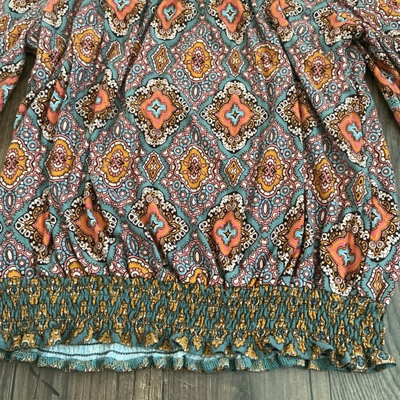 Democracy Boho Smocked Crop Top Peasant Blouse Festival Earthy Cottagecore S - Picture 3 of 5